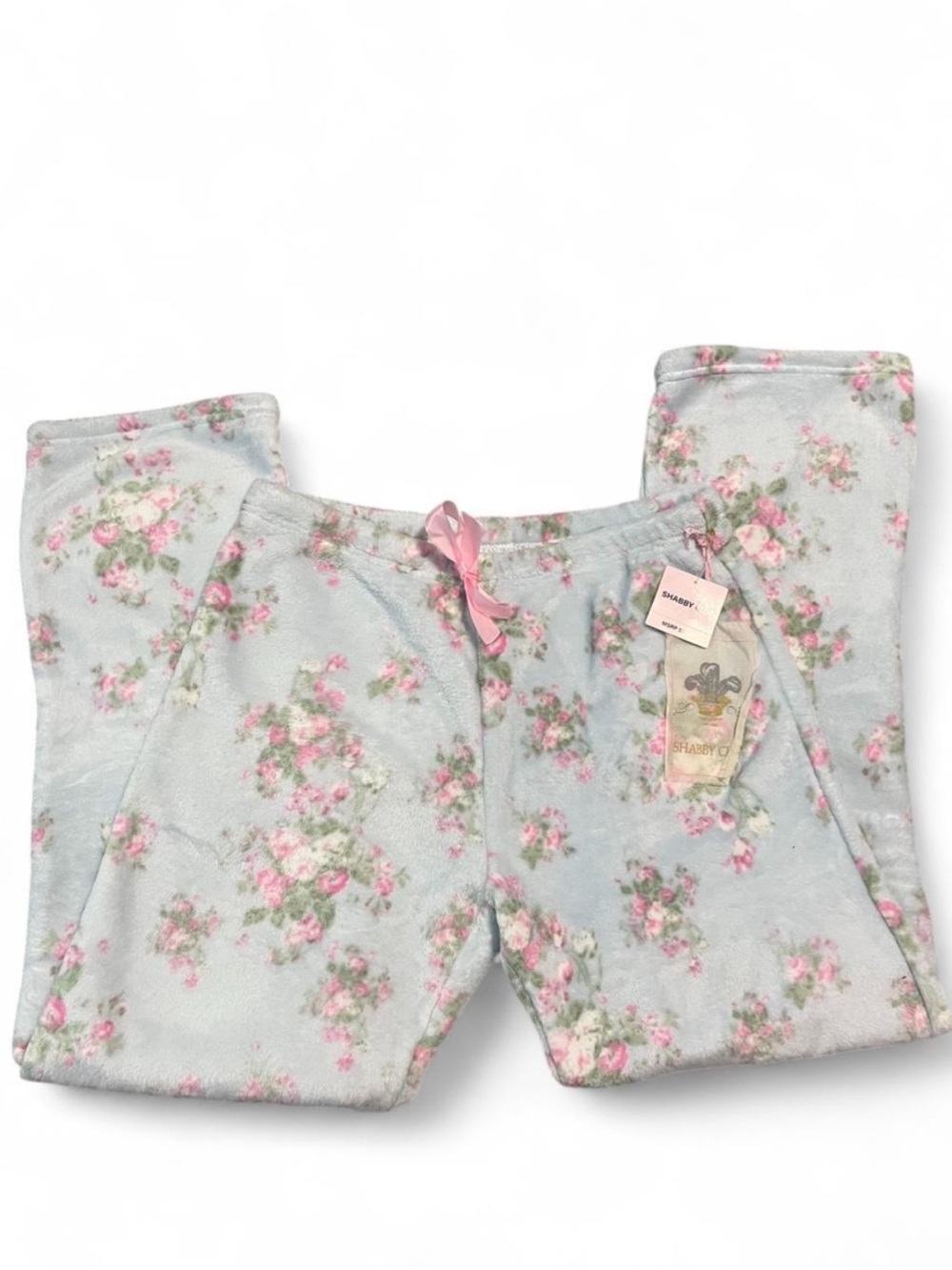 Shabby Chic Light Blue Floral Girls' Lounge Pants with Pink Accents